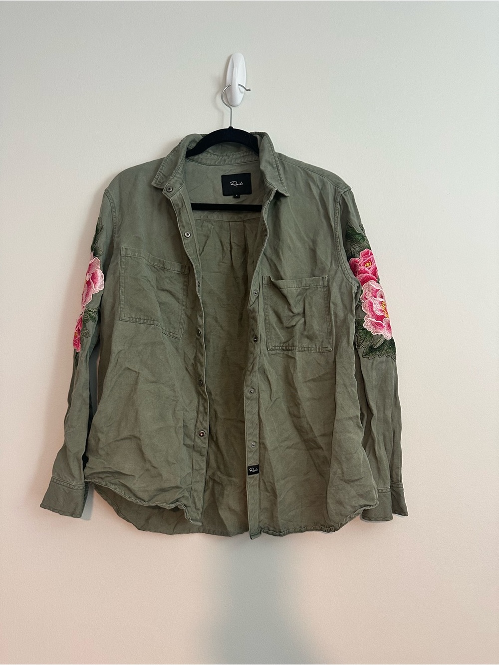 rails army green embroidered floral  jacket